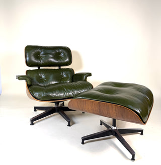 Rare Vintage Eames Lounge Chair & Ottoman 670/671 – 2nd Generation, 1960s | Walnut & Moss Green Leather