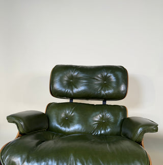 Rare Vintage Eames Lounge Chair & Ottoman 670/671 – 2nd Generation, 1960s | Walnut & Moss Green Leather