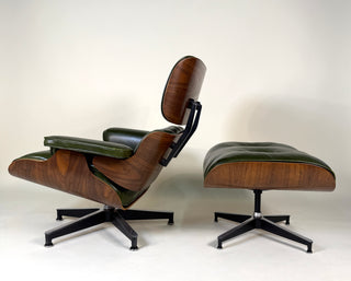 Rare Vintage Eames Lounge Chair & Ottoman 670/671 – 2nd Generation, 1960s | Walnut & Moss Green Leather