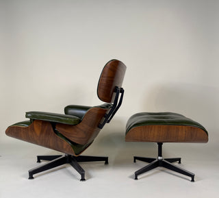 Rare Vintage Eames Lounge Chair & Ottoman 670/671 – 2nd Generation, 1960s | Walnut & Moss Green Leather