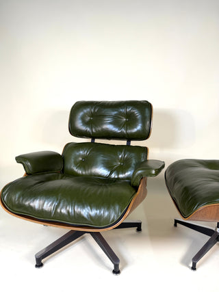 Rare Vintage Eames Lounge Chair & Ottoman 670/671 – 2nd Generation, 1960s | Walnut & Moss Green Leather