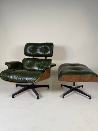 Rare Vintage Eames Lounge Chair & Ottoman 670/671 – 2nd Generation, 1960s | Walnut & Moss Green Leather
