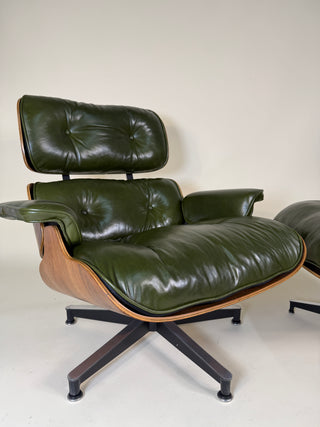 Rare Vintage Eames Lounge Chair & Ottoman 670/671 – 2nd Generation, 1960s | Walnut & Moss Green Leather