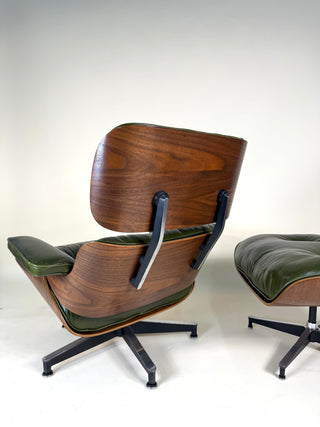 Rare Vintage Eames Lounge Chair & Ottoman 670/671 – 2nd Generation, 1960s | Walnut & Moss Green Leather