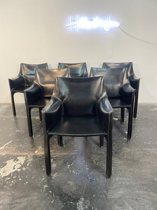 Set of Six Mario Bellini Cab Dining Armchairs for Cassina