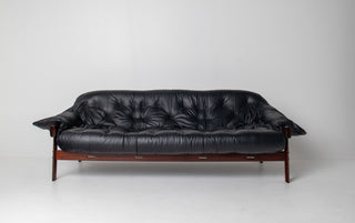 Percival Lafer Couch MP-41 in New Black leather and Brazilian Hardwood