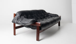 Percival Lafer Couch MP-41 in New Black leather and Brazilian Hardwood