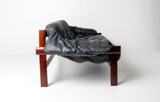 Percival Lafer Couch MP-41 in New Black leather and Brazilian Hardwood