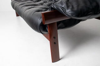 Percival Lafer Couch MP-41 in New Black leather and Brazilian Hardwood