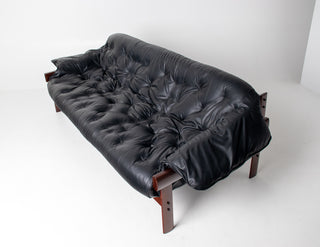 Percival Lafer Couch MP-41 in New Black leather and Brazilian Hardwood