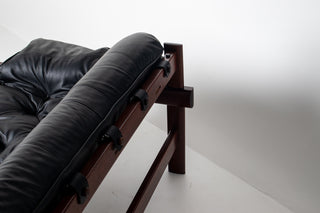 Percival Lafer Couch MP-41 in New Black leather and Brazilian Hardwood