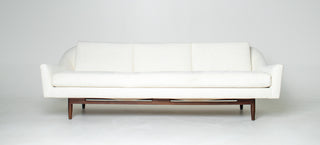 Jens Risom Model 2516 Sculptural Sofa – Vanilla Ice Cream Bouclé with Walnut Base