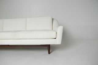 Jens Risom Model 2516 Sculptural Sofa – Vanilla Ice Cream Bouclé with Walnut Base