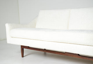 Jens Risom Model 2516 Sculptural Sofa – Vanilla Ice Cream Bouclé with Walnut Base