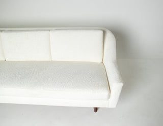 Jens Risom Model 2516 Sculptural Sofa – Vanilla Ice Cream Bouclé with Walnut Base