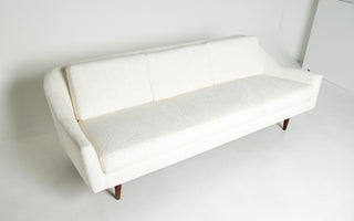 Jens Risom Model 2516 Sculptural Sofa – Vanilla Ice Cream Bouclé with Walnut Base
