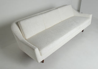 Jens Risom Model 2516 Sculptural Sofa – Vanilla Ice Cream Bouclé with Walnut Base