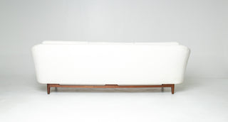 Jens Risom Model 2516 Sculptural Sofa – Vanilla Ice Cream Bouclé with Walnut Base
