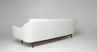 Jens Risom Model 2516 Sculptural Sofa – Vanilla Ice Cream Bouclé with Walnut Base