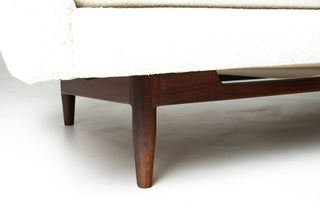 Jens Risom Model 2516 Sculptural Sofa – Vanilla Ice Cream Bouclé with Walnut Base