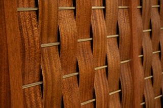 Edward Wormley Woven Front Credenza in Ribbon Mahogany with Brass Accents for Dunbar