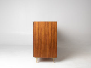 Edward Wormley Woven Front Credenza in Ribbon Mahogany with Brass Accents for Dunbar
