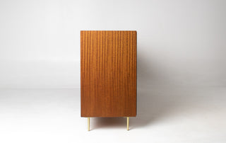 Edward Wormley Woven Front Credenza in Ribbon Mahogany with Brass Accents for Dunbar