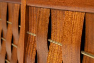 Edward Wormley Woven Front Credenza in Ribbon Mahogany with Brass Accents for Dunbar