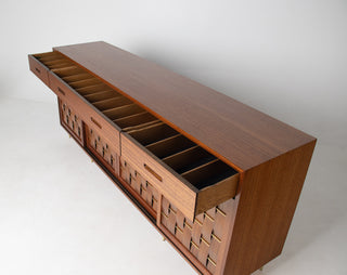 Edward Wormley Woven Front Credenza in Ribbon Mahogany with Brass Accents for Dunbar