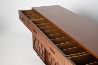 Edward Wormley Woven Front Credenza in Ribbon Mahogany with Brass Accents for Dunbar