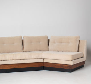 In process: Adrian Pearsall Walnut Platform Sectional Sofa with Integrated Corner Table