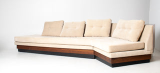 In process: Adrian Pearsall Walnut Platform Sectional Sofa with Integrated Corner Table
