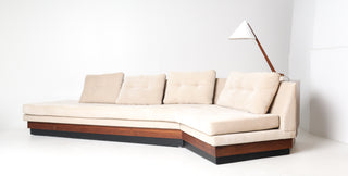 In process: Adrian Pearsall Walnut Platform Sectional Sofa with Integrated Corner Table