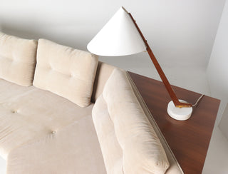 In process: Adrian Pearsall Walnut Platform Sectional Sofa with Integrated Corner Table
