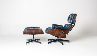 3rd Generation Eames Lounge Chair and Ottoman in Brazilian Rosewood & Navy Blue Leather by Herman Miller