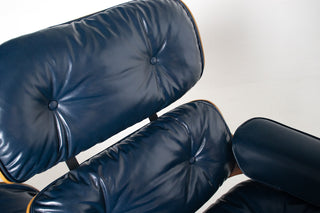 3rd Generation Eames Lounge Chair and Ottoman in Brazilian Rosewood & Navy Blue Leather by Herman Miller