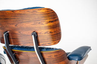 3rd Generation Eames Lounge Chair and Ottoman in Brazilian Rosewood & Navy Blue Leather by Herman Miller