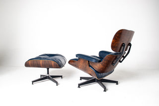 3rd Generation Eames Lounge Chair and Ottoman in Brazilian Rosewood & Navy Blue Leather by Herman Miller