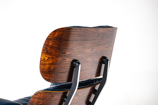 3rd Generation Eames Lounge Chair and Ottoman in Brazilian Rosewood & Navy Blue Leather by Herman Miller