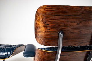 3rd Generation Eames Lounge Chair and Ottoman in Brazilian Rosewood & Navy Blue Leather by Herman Miller