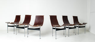 Set of 6 Katavolos, Littell & Kelley for Laverne “T” Dining Chairs in Oxblood Leather