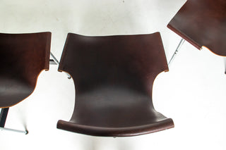 Set of 6 Katavolos, Littell & Kelley for Laverne “T” Dining Chairs in Oxblood Leather