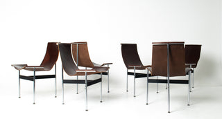 Set of 6 Katavolos, Littell & Kelley for Laverne “T” Dining Chairs in Oxblood Leather
