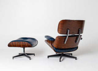 3rd Generation Eames Lounge Chair and Ottoman in Midnight Blue Leather