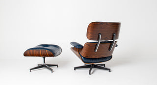 3rd Generation Eames Lounge Chair and Ottoman in Midnight Blue Leather