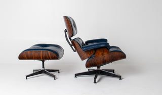 3rd Generation Eames Lounge Chair and Ottoman in Midnight Blue Leather