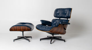 3rd Generation Eames Lounge Chair and Ottoman in Midnight Blue Leather
