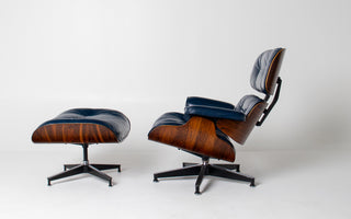 3rd Generation Eames Lounge Chair and Ottoman in Midnight Blue Leather