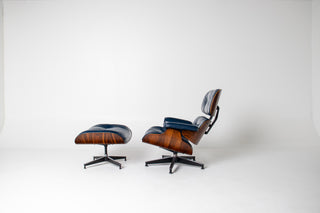 3rd Generation Eames Lounge Chair and Ottoman in Midnight Blue Leather