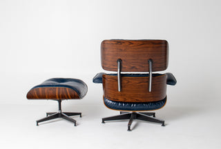 3rd Generation Eames Lounge Chair and Ottoman in Midnight Blue Leather
